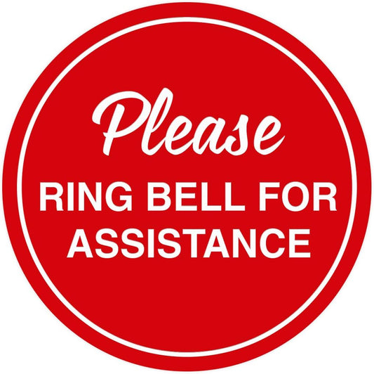 Signs ByLITA Circle Please Ring Bell For Assistance Wall or Door Sign | Easy Installation | Front Desk Reception Sign (Red) - Small (2 Pack)