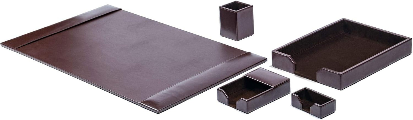 Dacasso Bonded Leather Desk Set - Luxury Leather Desk Pad & Desk Organization Essentials - Office Organization & Executive Desk Decor - (Dark Brown, 5 Piece)