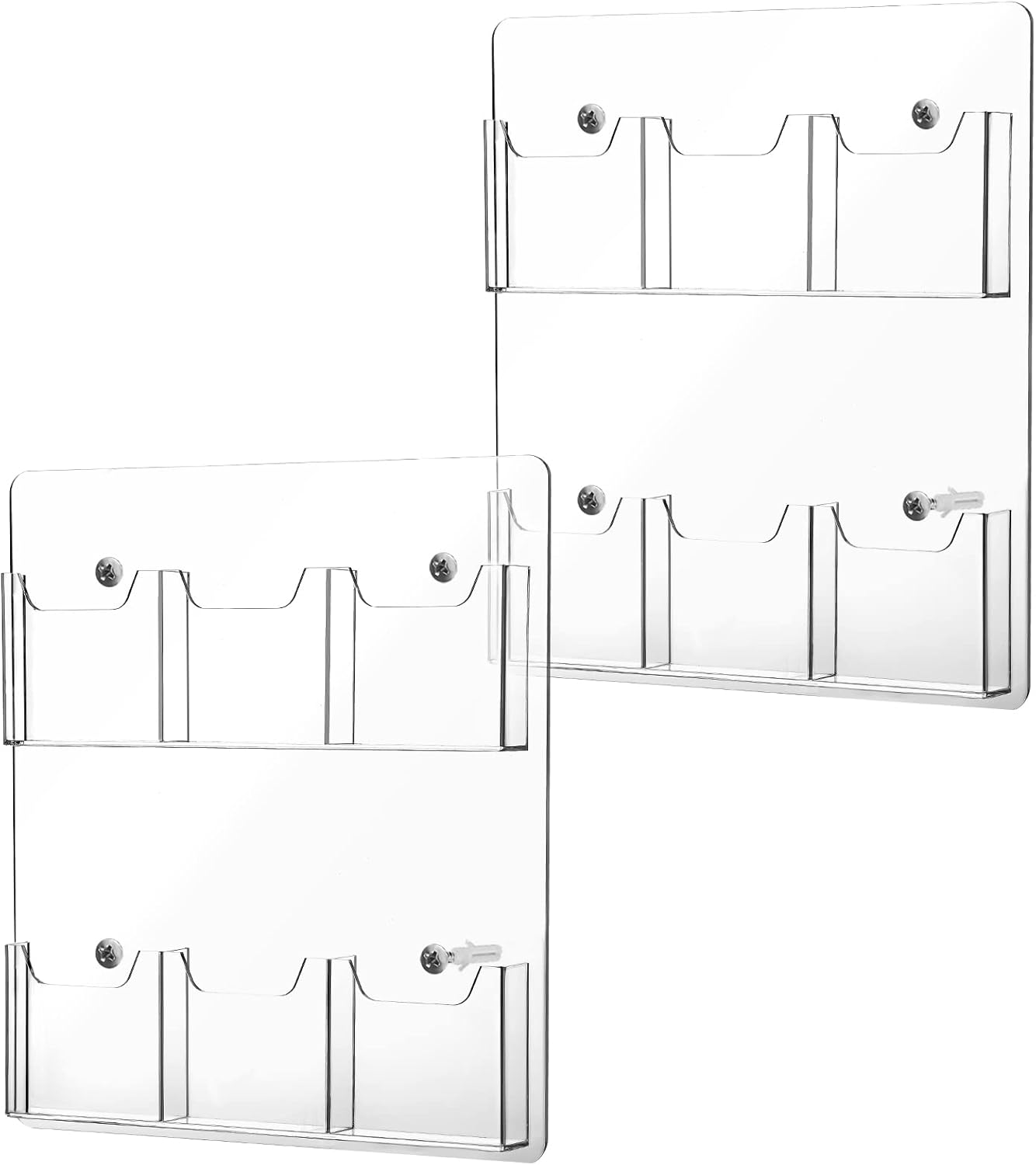 Eersida 2 Pack Acrylic Brochure Pamphlet Holder Wall Mount Clear Brochure Display Holder Plastic Trifold Flyer Rack Literature Storage Rack for Offices Waiting Room (6 Pockets, 15 x 13 Inch)
