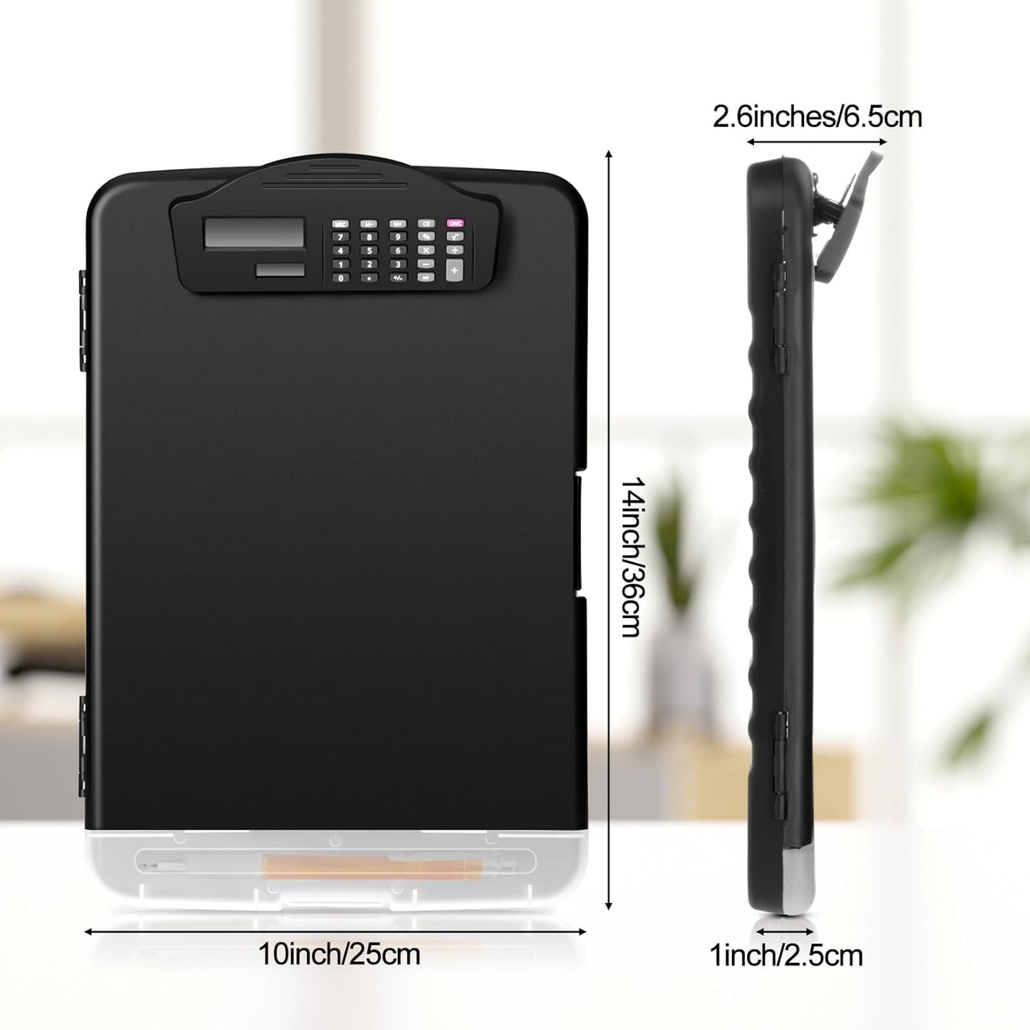 Geyoga 4 Packs Calculator Clipboard with Storage 14 x 10 x 2.6 Inches File Folder Plastic Storage Clipboard Letter Size File Folder with Low Profile Clip for School Classroom Office