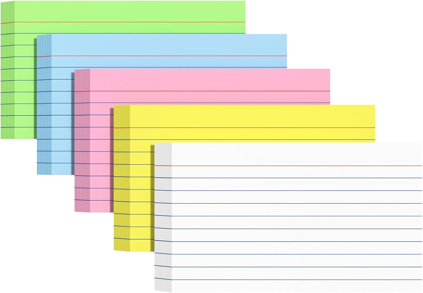 Colored Index Cards 3 X 5, 250 Count, Flash Cards For Studying, Lined Flashcards Notecards, Study Card, Ruled Front And Blank Back, Heavy Note Cards For Office, Home And School