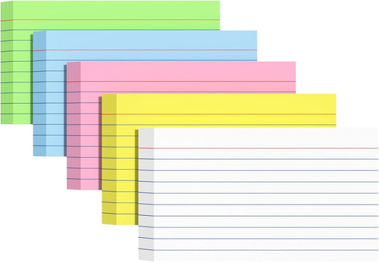 Colored Index Cards 3 X 5, 250 Count, Flash Cards For Studying, Lined Flashcards Notecards, Study Card, Ruled Front And Blank Back, Heavy Note Cards For Office, Home And School