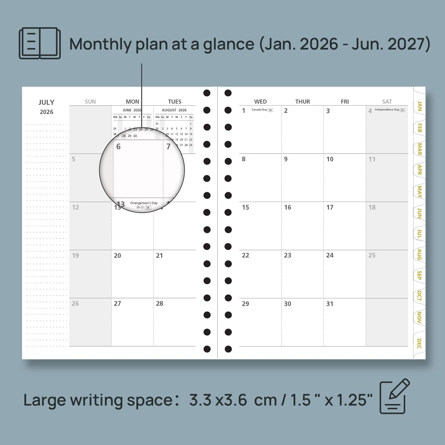 POPRUN Monthly Planner 2026-2027 Spiral Hardcover (6.25'' x 8.5''), 18 Months Calendar (Jan.2026-Jun.2027) - 2 Pages per Month with Dotted Note Pages, Sunday Start, Laminated Tab - Burgundy