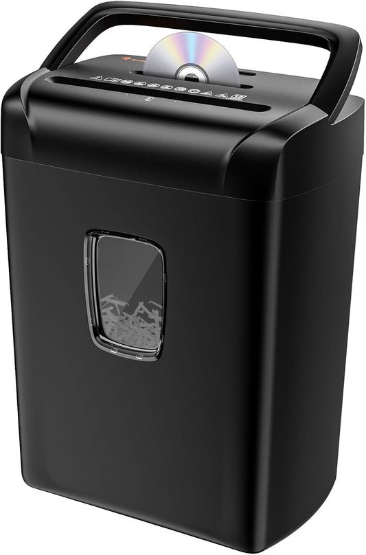 Bonsaii 12-Sheet Paper Shredder for Home Office Use, 10-Minute Cross Cut Shredder with 5.5 Gallons Bin, P-4 High Security Heavy Duty Office Shredder Shred CD/Credit Card