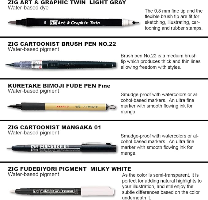 Kuretake Zig Inktober pen set, for Illustration, Manga Drawing, Lettering and Calligraphy, Professional Artist, Made in Japan (Basic No.2(5pcs.))