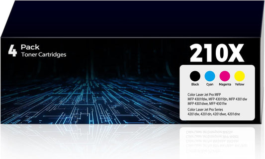 210X Toner Cartridges High Yield Compatible for HP 210X 210A Toner Color Laser jet Pro MFP 4301fdw MFP 4301fdn Compatible for Color Laser jet Pro 4201dw 4201dn MFP4301fdw MFP4301fdn (4 Pack with Chip)