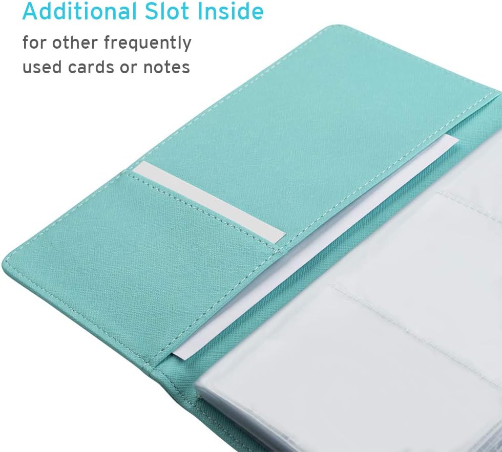 Sooez Leather Professional Business Card Book Holder Organizer, 240 Capacity Credit Card Booklet, PU Name Cards Holder Storage File for Men Women, Mint Green