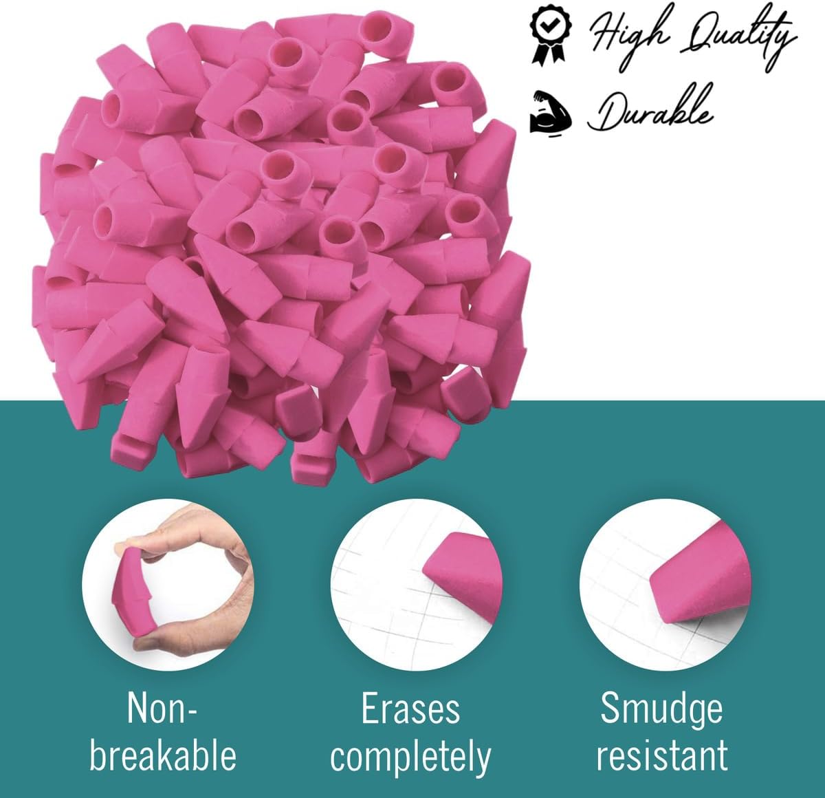 Pencil Top Erasers, 144 Count Pink Cap Erasers, Pink Eraser Tops, Pencil Toppers, Pencils Cap Eraser