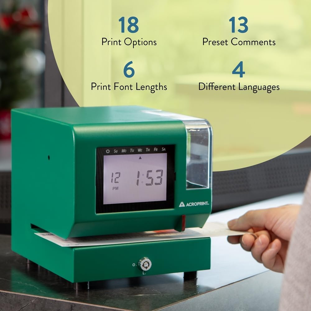 Acroprint M150MC4 Heavy-Duty Digital Time Recorder, Steel Construction, Backlit LCD