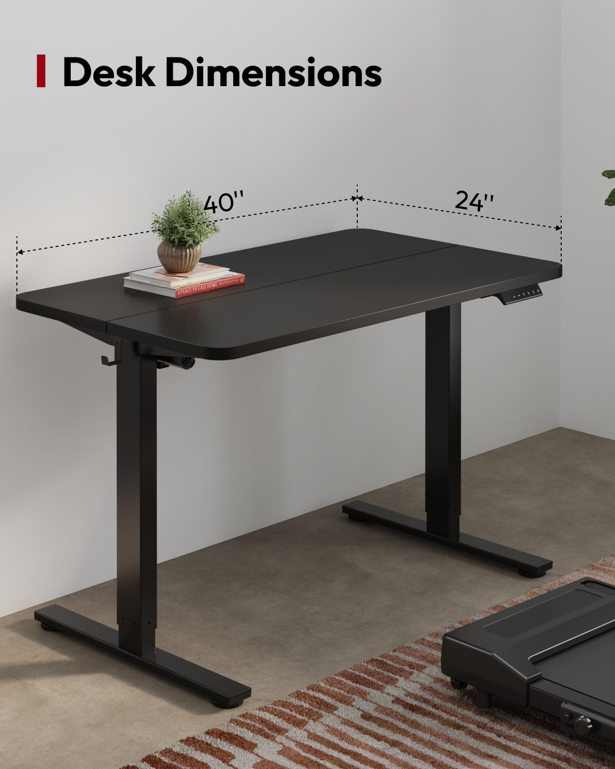 SANODESK Standing Desk Height Adjustable Electric Stand up Desk 40x24 Inches Sit Stand Home Office with Splice Board, Black Frame/Black Top