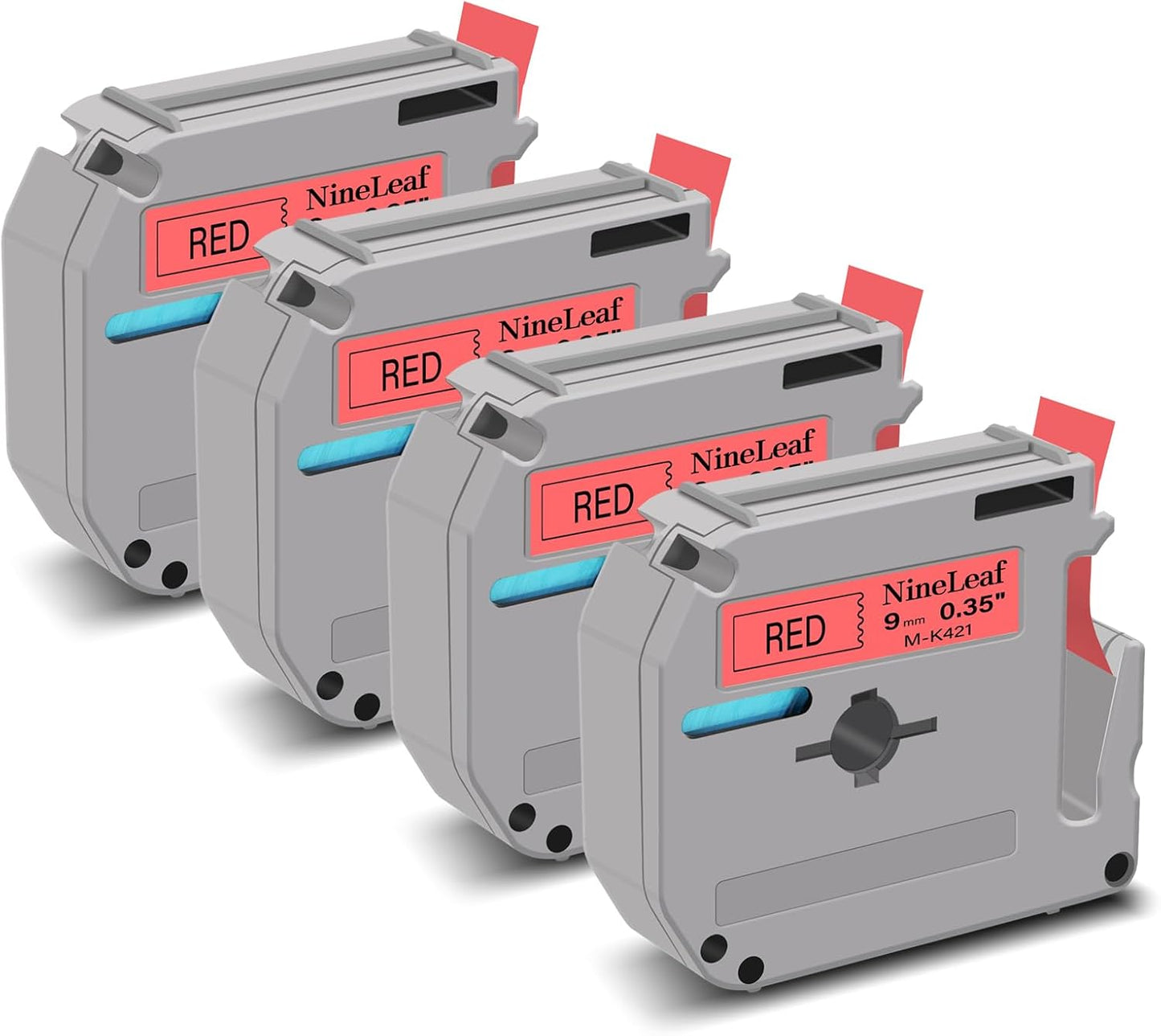NineLeaf 4 Pack Compatible for Brother P-Touch M Label Tape MK421 M-K421 M421 Black on Red 3/8" (9mm) x 26.2ft (8m) Labeling Refill Cartridge Work in PT-45M PT-65 PT-70 PT-80 PT-M95 Label Maker