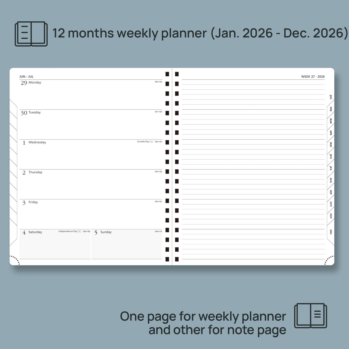 POPRUN 2026 Planner Weekly Notebook Calendar (Jan-Dec), Large Size 8.5'' x 10.5'' - Agenda 2026 Appointment Book with Monthly Tabs, Inner Pocket, Spiral Soft Cover, 100 GSM - Soft Pink