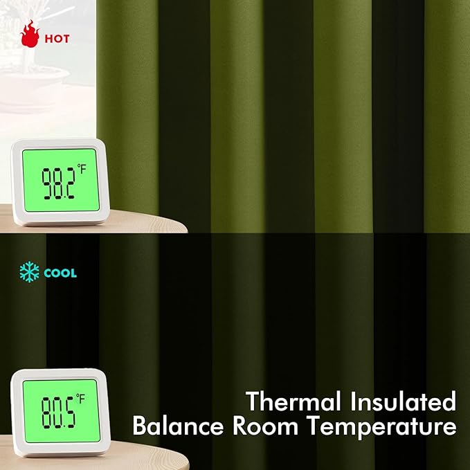 MIULEE Light Olive Green Blackout Curtains for Bedroom Living Room 63 Inches Long 2 panels, Thermal Insulated Room Darkening Drapes Grommet Top Noise Reducing Light Blocking Window Curtains 40x63 Inch