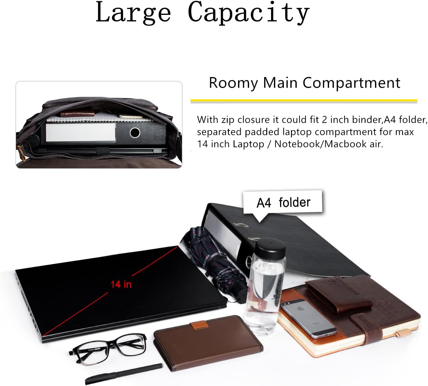 ESTARER 13-14 Inch Laptop Messenger Bag Water-Resistant Canvas Shoulder Bag for Business College, Grey