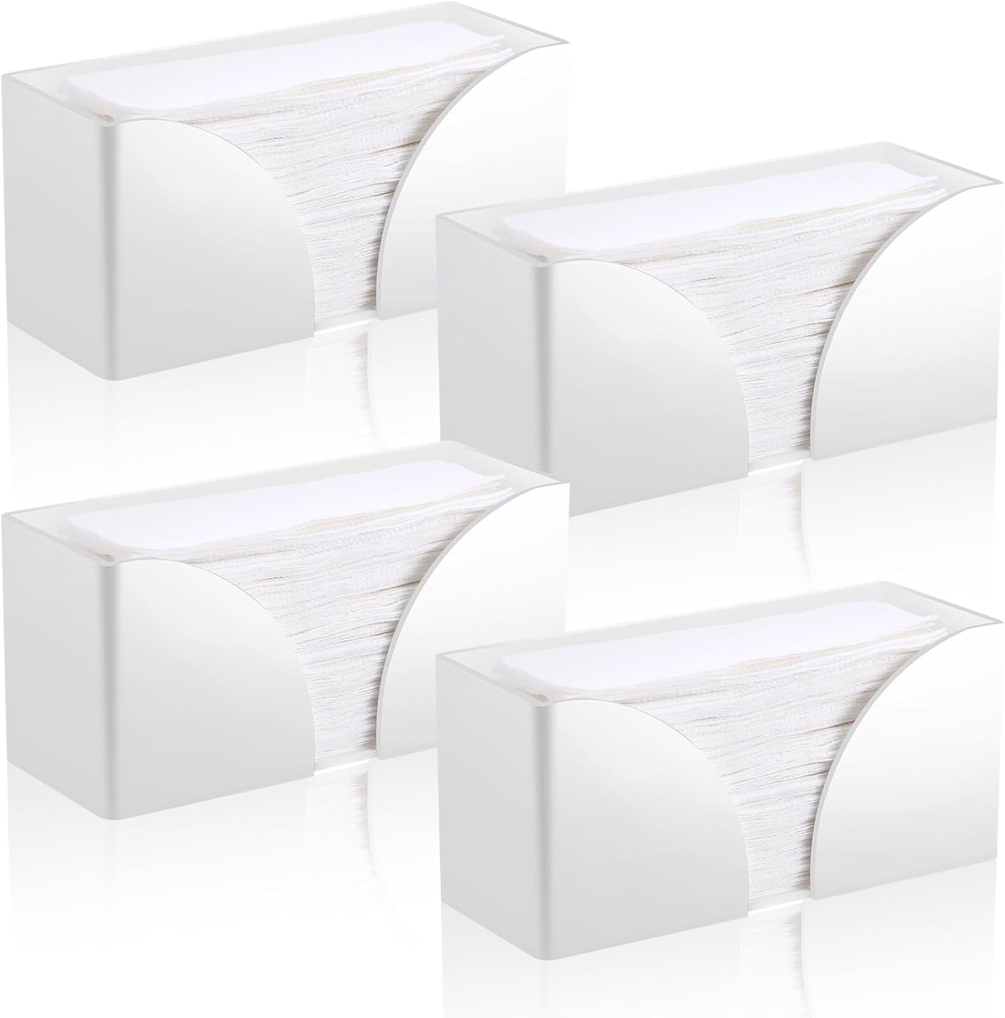 4Pack White Paper Towel Dispenser Countertop Acrylic Paper Towel Holder for Bathroom Folded Paper Towel Dispenser Clear Trifold Napkin Holder for Z-fold, C-fold, MultiFold Trifold