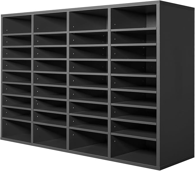 VEVOR Literature Organizer, 36 Compartments Office Mailbox with Adjustable Shelves, Wooden Mailbox Sorter Medium Density Fiberboard Office Home Classroom Storage for Files, Documents, Papers, Grey
