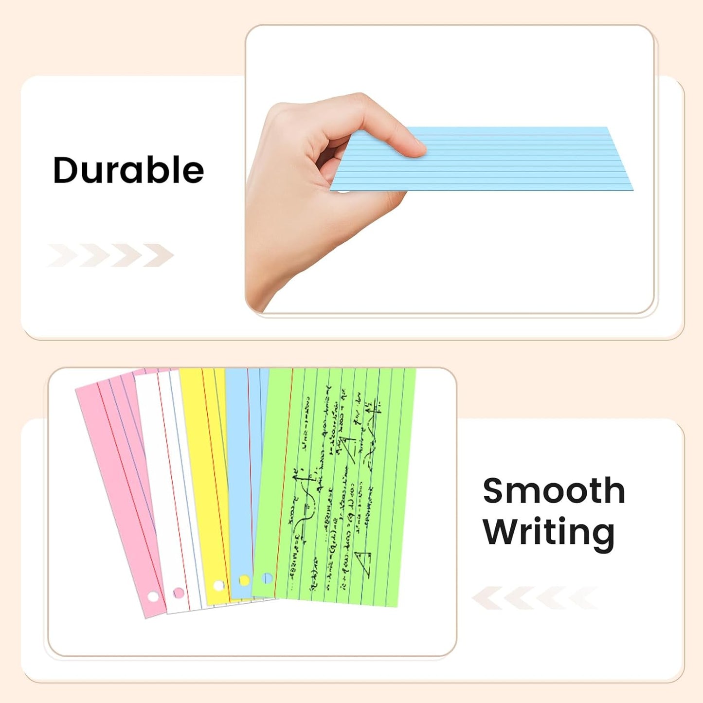 250-Pack Colored Index Cards 3x5 Inch w/Key Ring – 180gsm Heavyweight Flashcards – 5 Vibrant Colors Flash Cards (White Pink Blue Yellow Green) – Perfect for Study & Notes, Students School Supplies