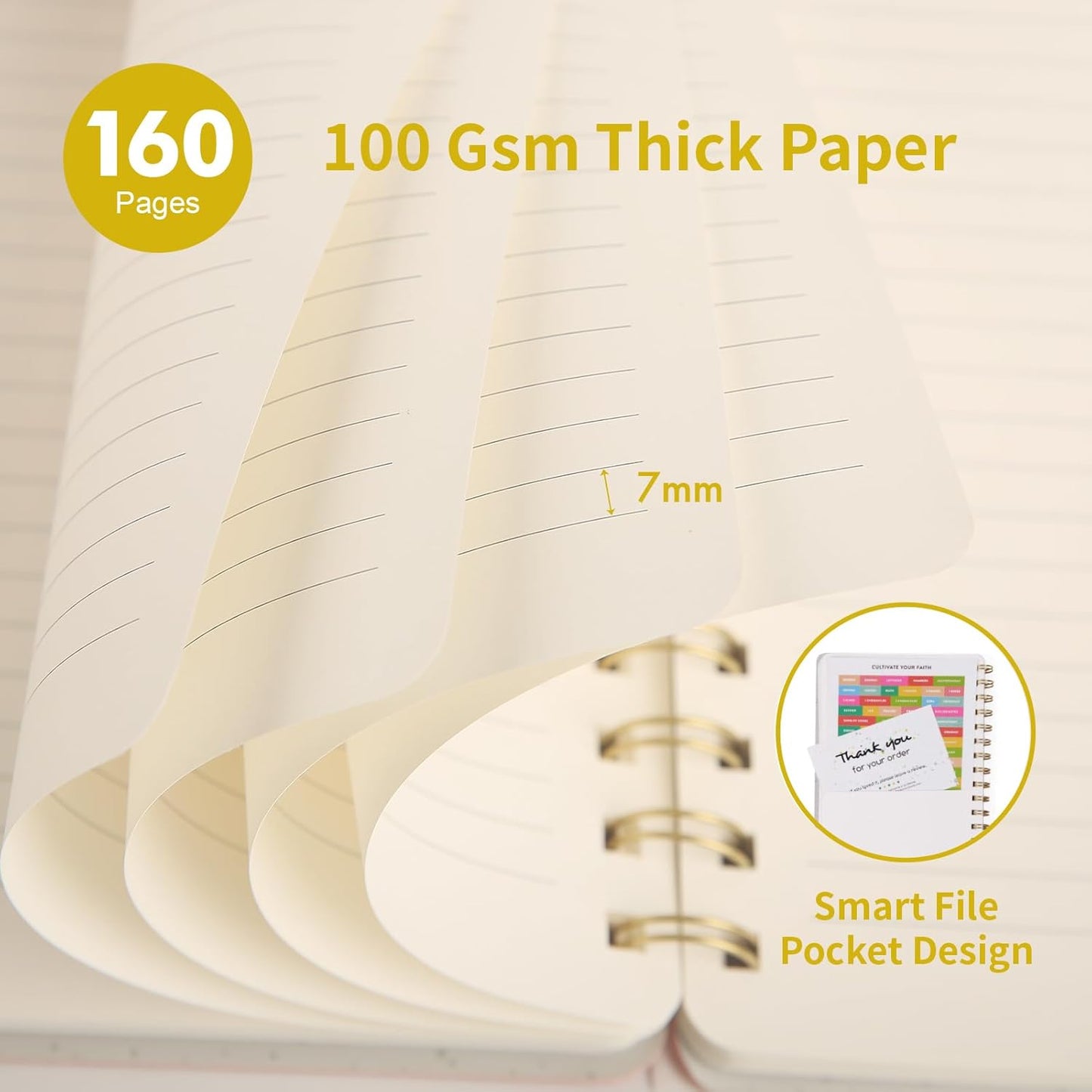 Lined Spiral Notebook College Ruled A5 Journal Book for Note Taking, 160 Pages Writing Journal for Office and Home School Supplies 5.75x8.125 inch (3pack-Light Yellow/Reef Blue/Navy Blue)