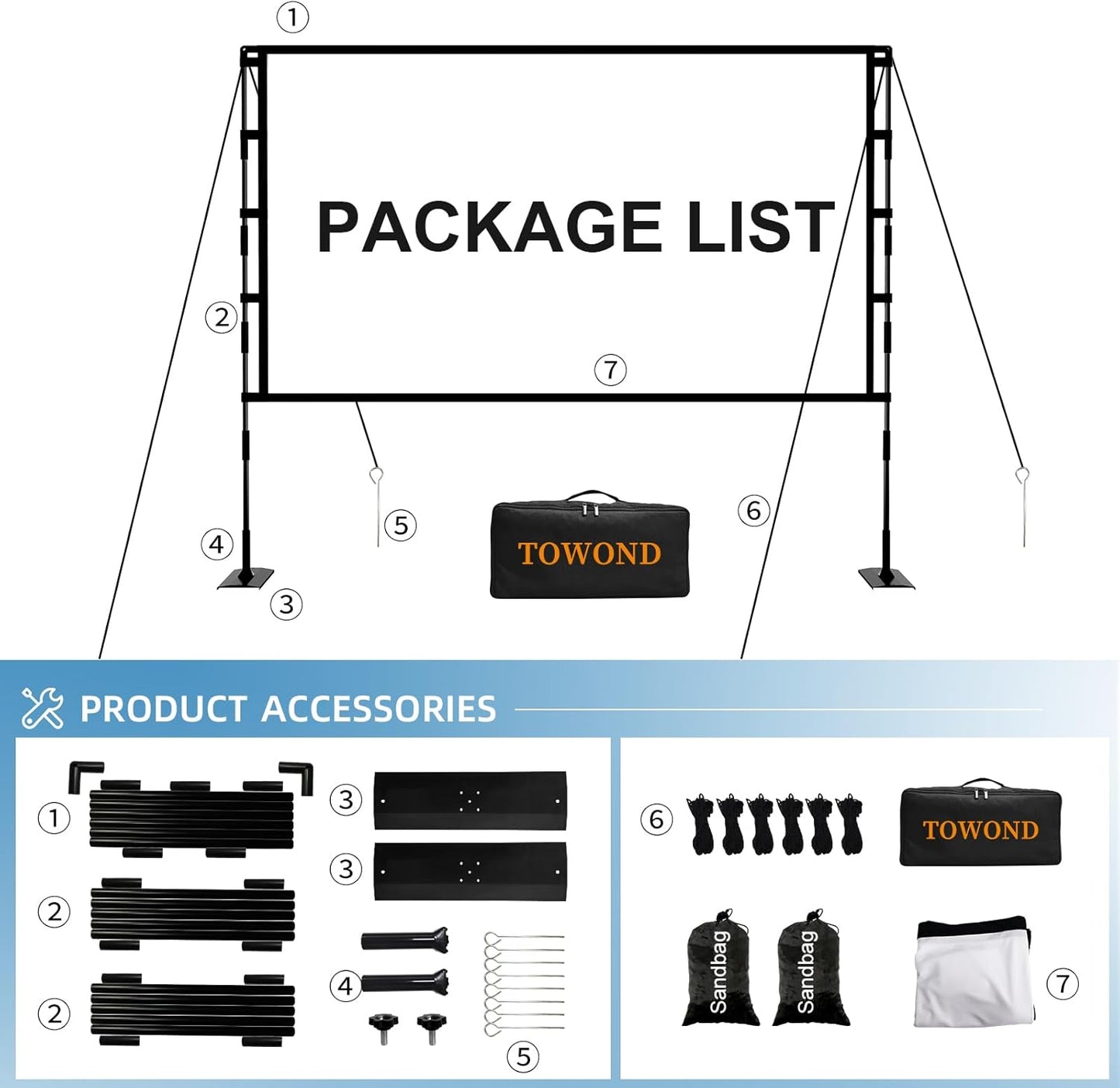 TOWOND Projector Screen and Stand, 100 inch Outdoor Projector Screen Indoor, Portable Movie Screen 16:9 4K Front Rear Projection Screen with Carry Bag Wrinkle-Free Design for Home Backyard Theater