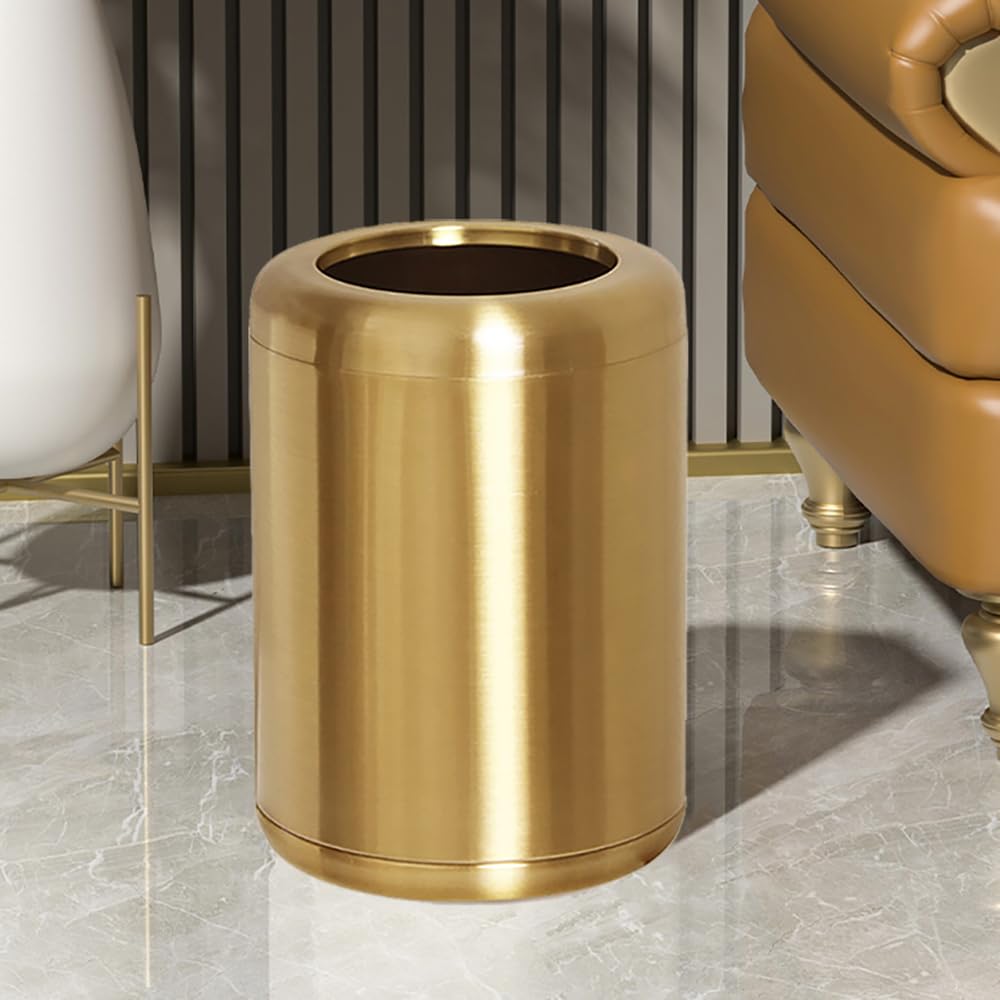 10 L/2.6 Gallon Brass Trash Can, Small Gold Can for Bathroom, Kitchen, Office, Bedroom, Hotel