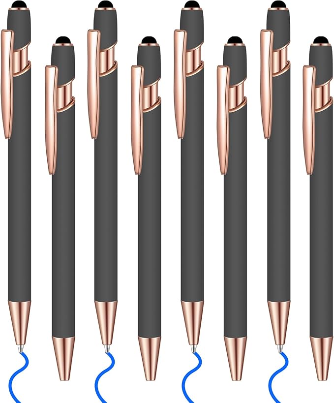 8 Pcs Blue Ink Ballpoint Pen with Stylus Tip 2 in 1 Stylus Ballpoint Pen Metal Pens Stylus Pen for Touch Screens School Office Coworkers (Gray Rose Gold)