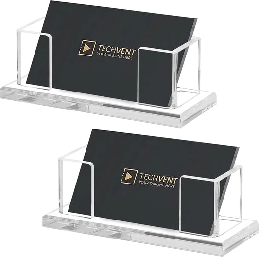 Weiai Acrylic Business Card Holder Stand for Desk, 2 Pieces Modern Clear Base Business Card Organizer Display