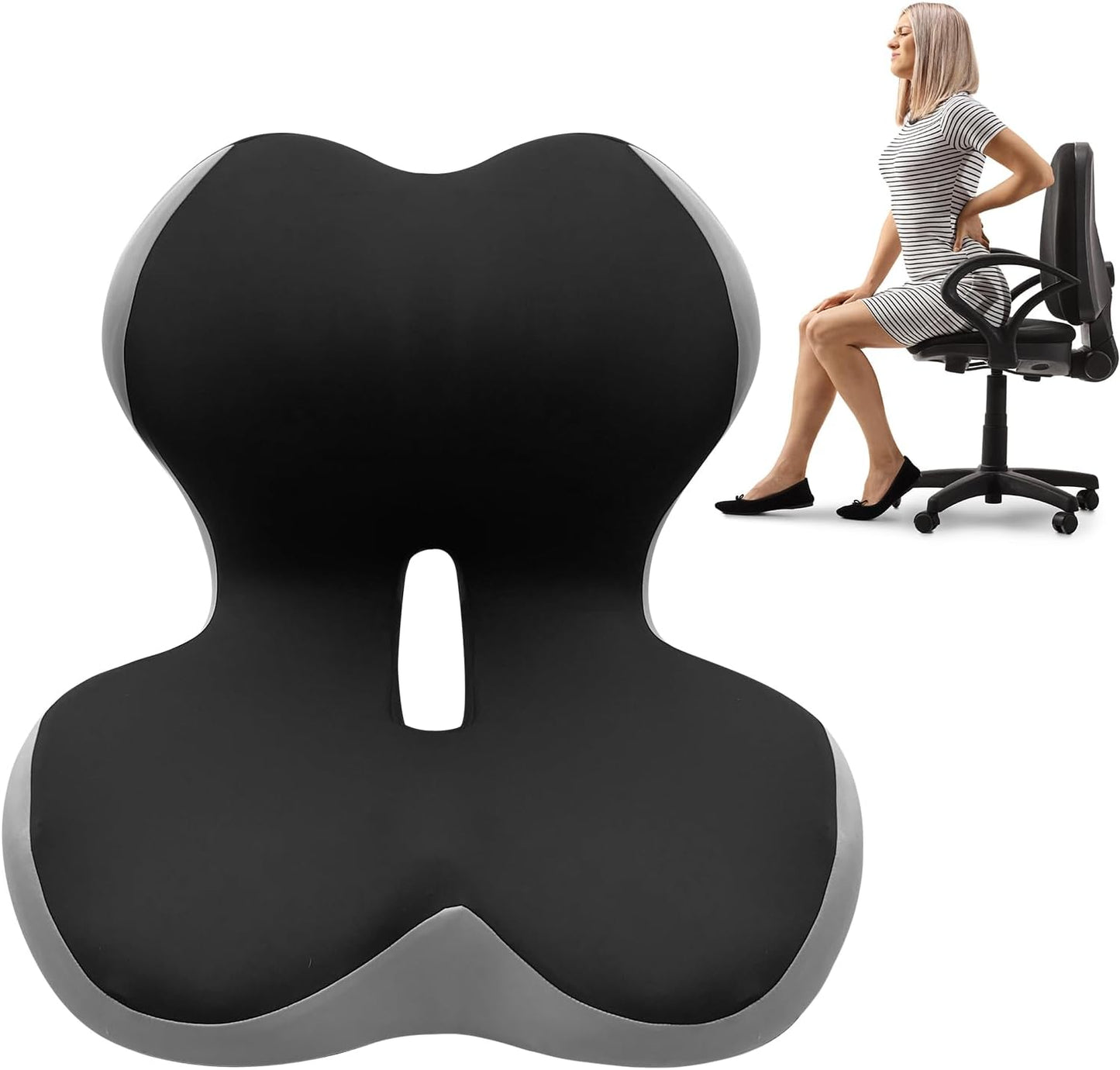Buttocks Cushion for Office Chair Memory Foam Seat Pad for Butt Support Tailbone Relief Ergonomic Chair Cushion for Home Car Travel or Work (Double Gray)