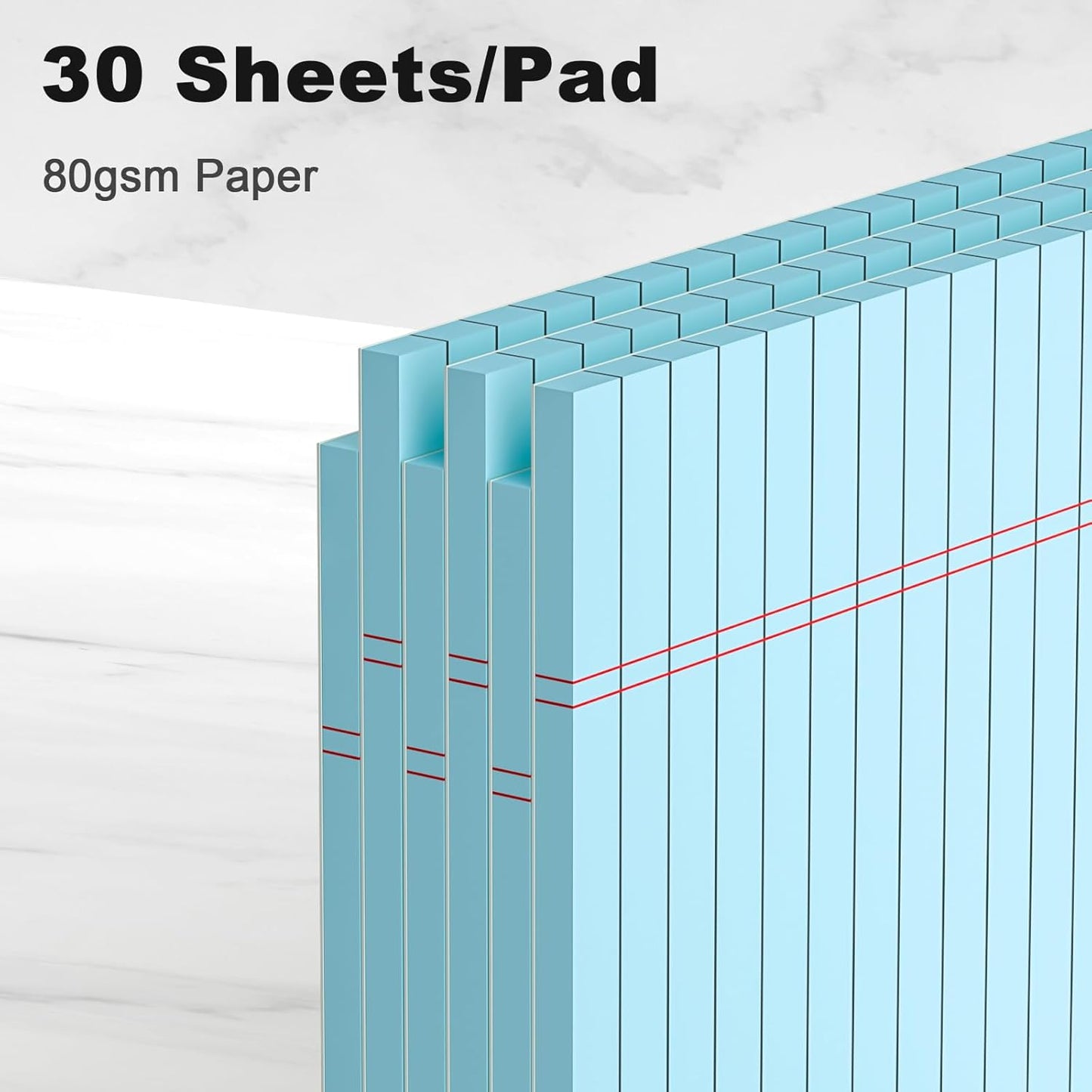 Blue Legal Pad Note Pads 8.5 x 11 inch, Wide Ruled Clear Print Writing Pads 30 Sheets/Pad, 20lb Colored Paper, Perforated Notepad with Sturdy Back (3 Pads Blue)