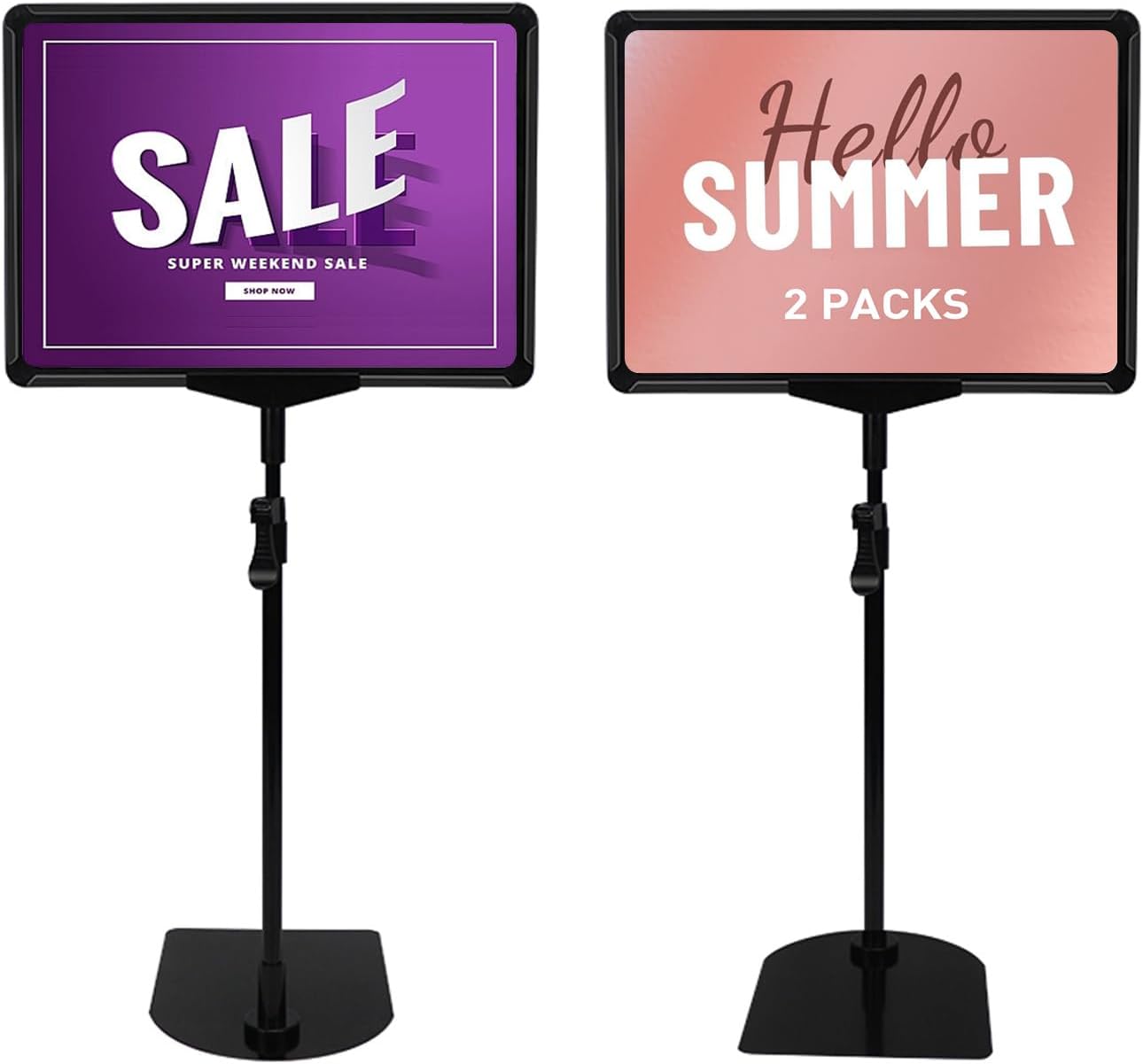 Adjustable Sign Stand - 8.5 x 11, Suitable for Indoor Table Top Use (Black, 2-pc)