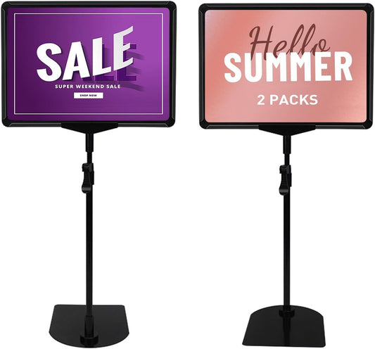 Adjustable Sign Stand - 8.5 x 11, Suitable for Indoor Table Top Use (Black, 2-pc)