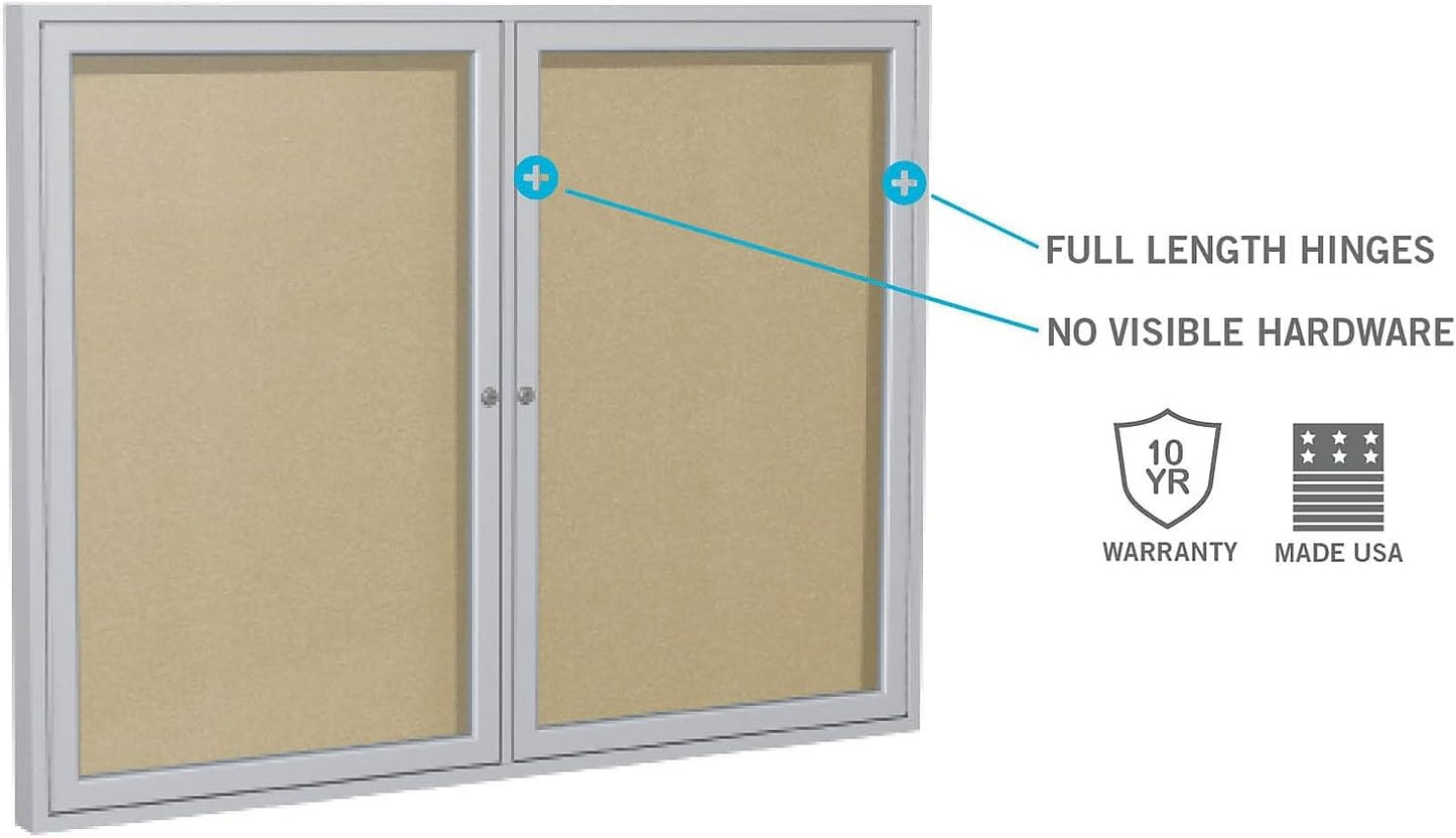 Ghent 48"x72" 2-Door Outdoor Enclosed Vinyl Bulletin Board, Shatter Resistant, with Lock, Satin Aluminum Frame - Silver (PA34872VX-193), Made in The USA