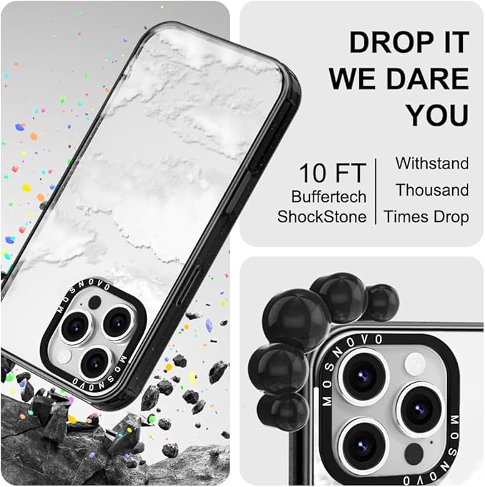 MOSNOVO Case for iPhone 16 Pro Max, [10ft 4X Military-Grade Drop Protection] Durable & Shockproof Phone Case Cover Design for iPhone 16 Pro Max - Cloud - Clear Black
