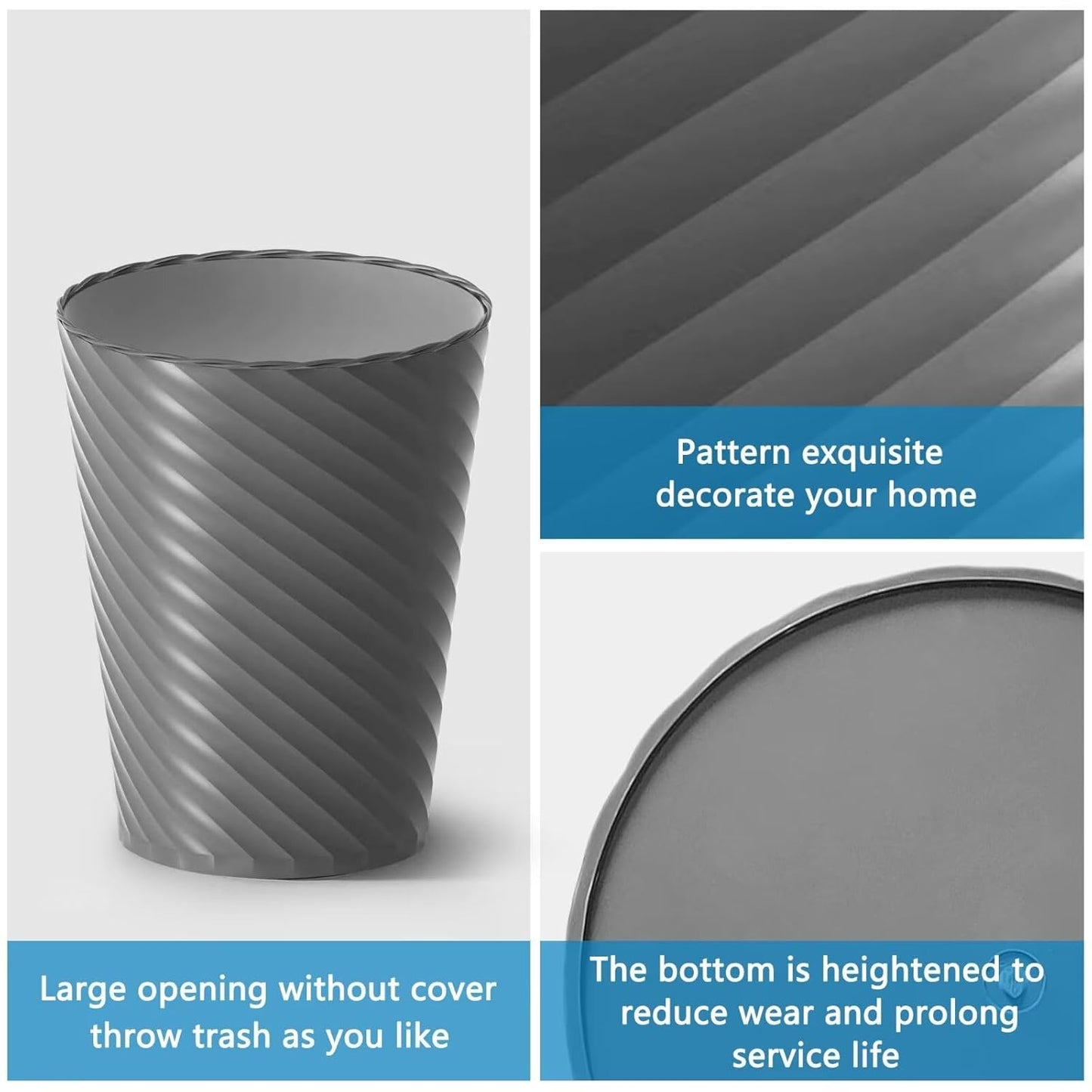 Bathroom Trash Can, 3 Pack 1.8 Gallons Small Trash Can with Trash Bags, Bathroom Garbage Can, Plastic Trash Bin, Round Waste Basket for Bath，Bedroom, Office, Kitchen, Room, Compact Space (Grey)