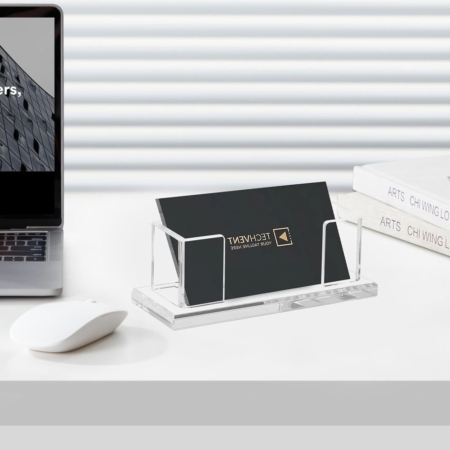 Weiai Acrylic Business Card Holder Stand for Desk, 2 Pieces Modern Clear Base Business Card Organizer Display