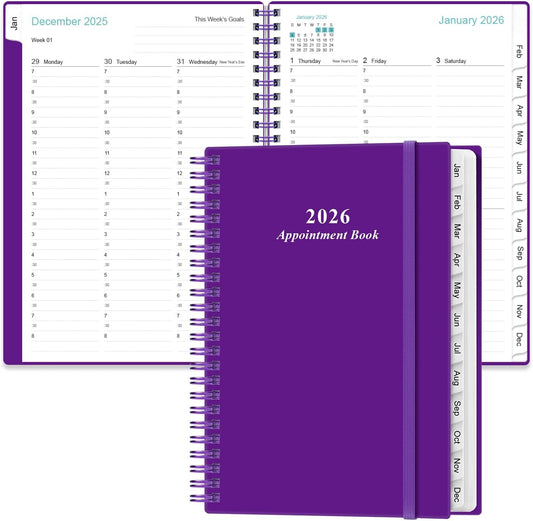 2026 Appointment Book & Planner - Hourly Planner from January 2026 - December 2026, Weekly Appointment Book 2026 with 30-Minute Interval, 6.4" x 8.5", Purple
