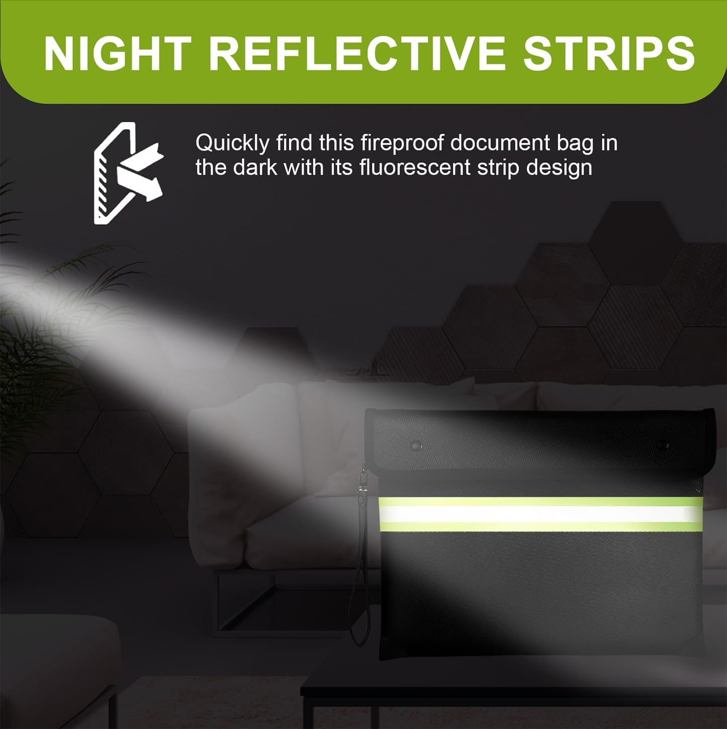 6500°F Fireproof Document Bag, Upgraded Fireproof/Waterproof Money Bag with Zipper/Reflective Strip,Storage Pouch for A4 Letter Size Document,Cash,Cell Phone,Passport