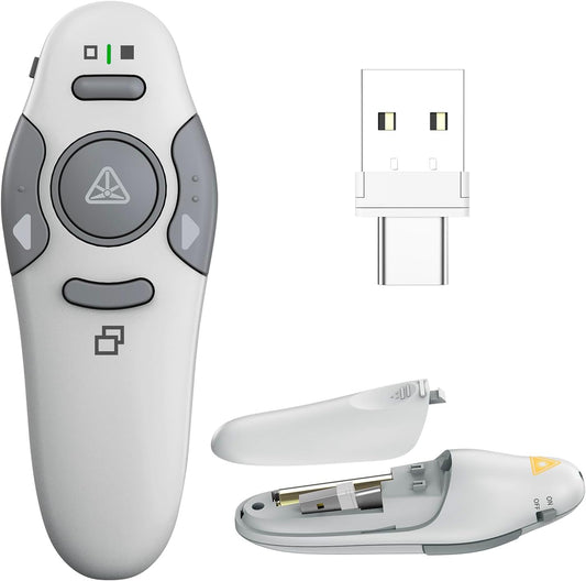 QUI Presentation Clicker Wireless Presenter Remote Clicker for PowerPoint Presentation Remote, PowerPoint Slide Advancer for Mac/Windows/Linux, Google Slide/PPT/Keynote, Type-c, Silver