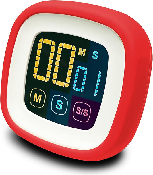 Digital Kitchen Timer, Countdown, Countup, Protective Rubber case, Large Display with Color Bold Digits, Touch Control, Backlit, Magnetic Kickstand, Loud Alarm, Auto Memory (Hot Rose)