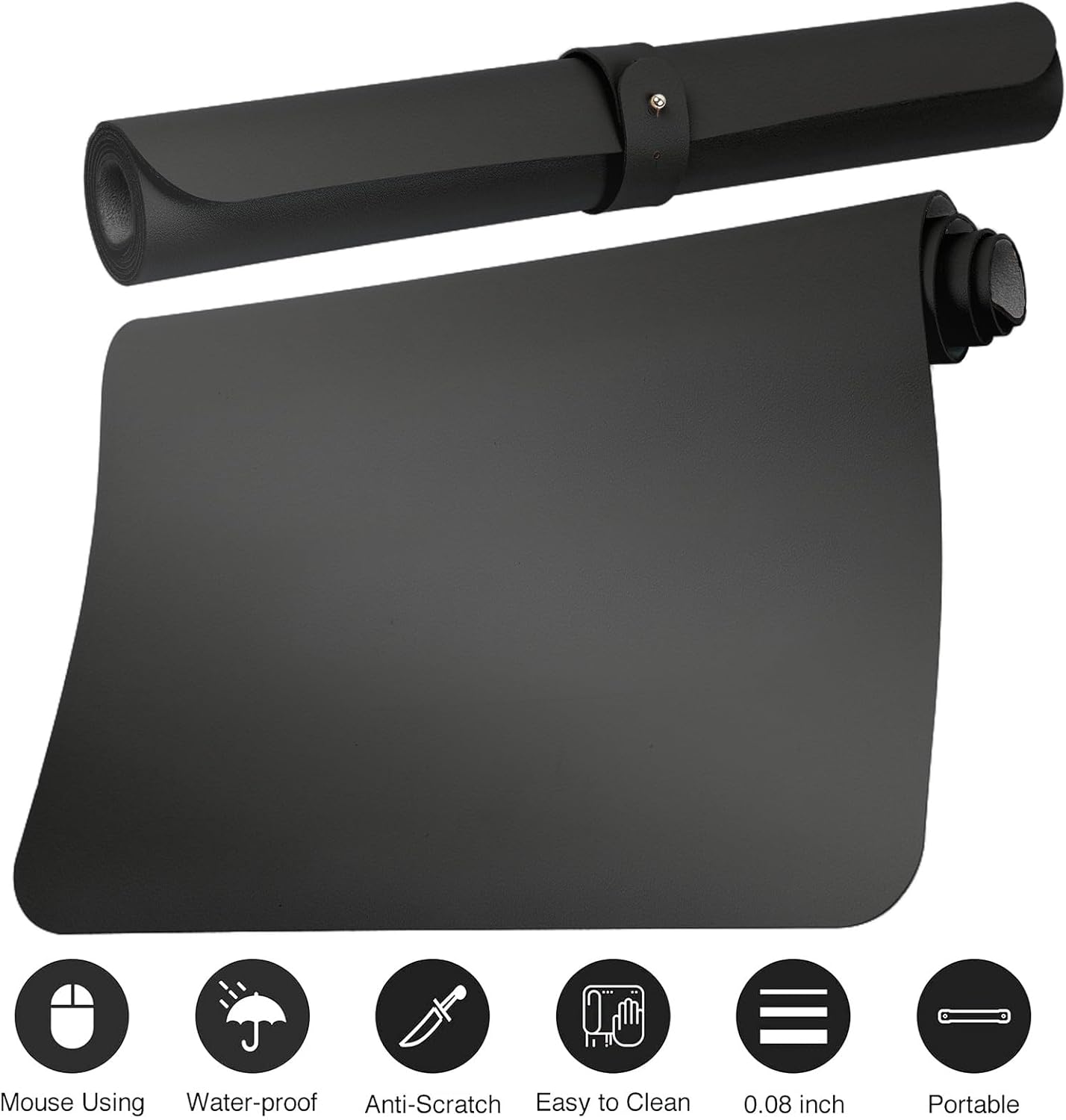 Boutilon Leather Desk Pad Protector,Non-Slip Mouse Pad,Laptop Desk Pad,Office Mouse Mat,Waterproof Leather Desk Blotter,Desk Writing Pad for Office and Home (XL-Black,35.4"x 15.7")