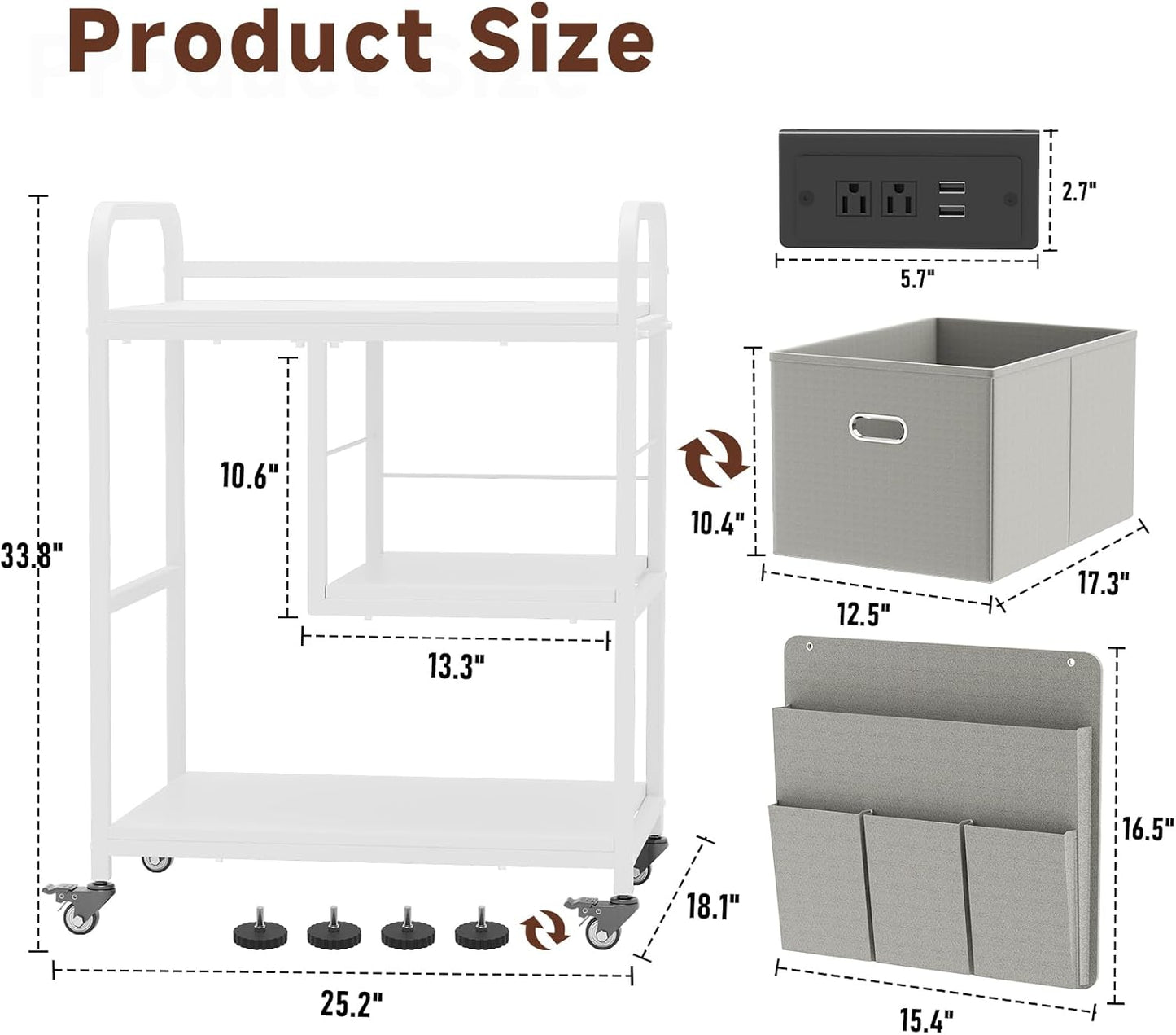 Large Printer Stand with Removable Storage Drawer, Mobile Printer Table with Charging Station and USB Ports for Home Office, Rolling Industrial Printer Cart with Wheels for Scanner Fax (White)