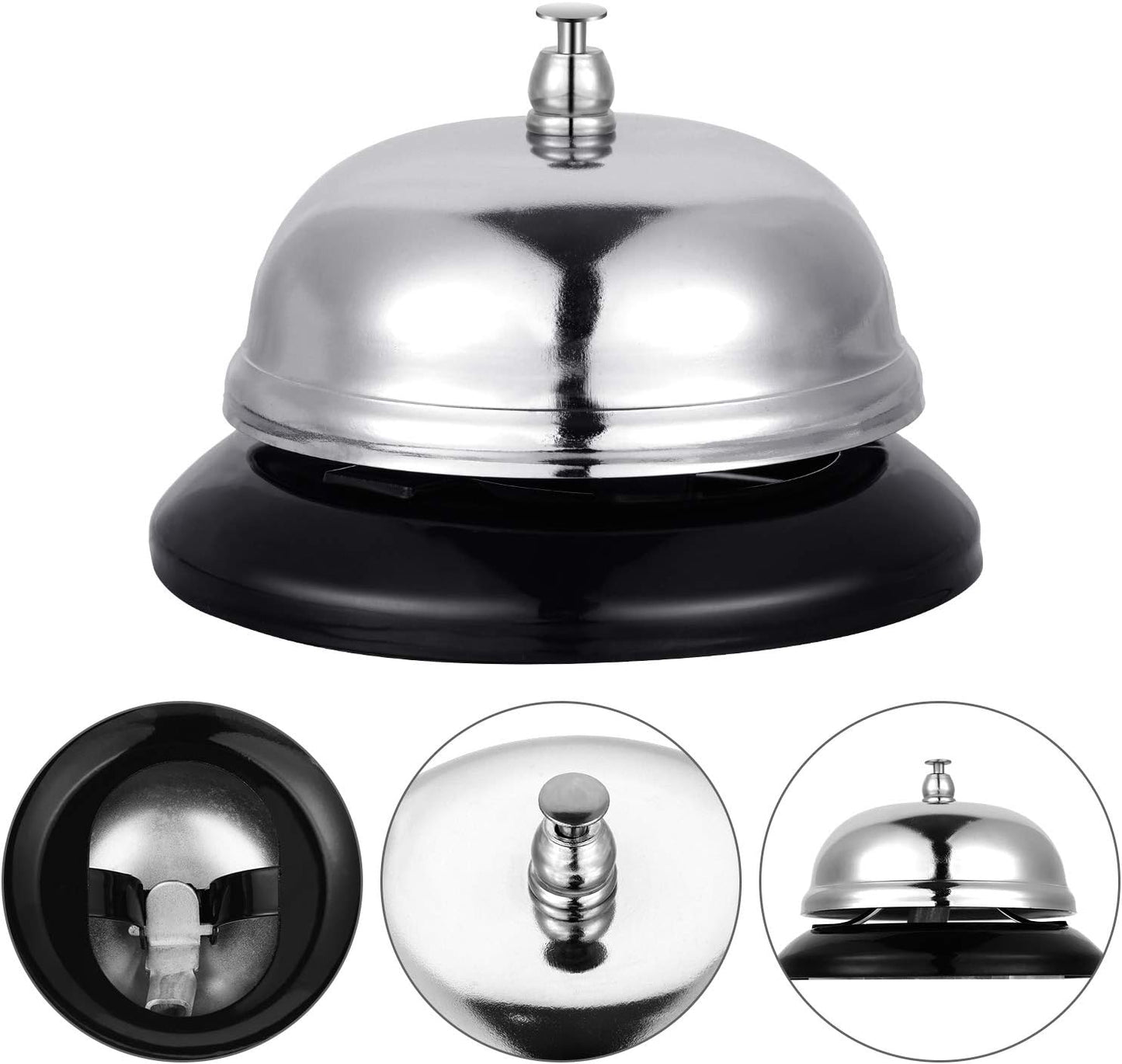 Boao Desk Service Dinner Bell Metal Silver Call Bell and Double Side No Receptionist Sign Please Ring Sign for Service Assistance for Hotel School Restaurant Reception Area(Sliver Bell)