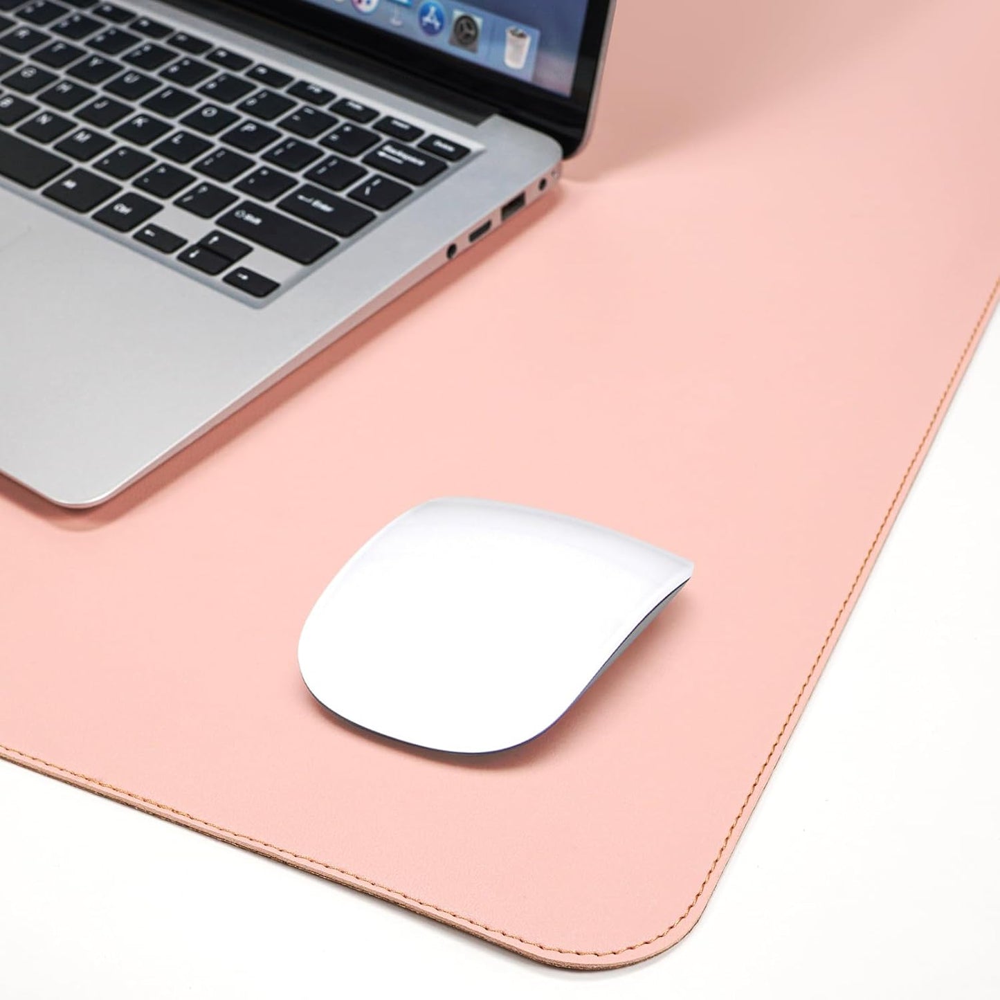 Large Desk Mat -47.2" x 17.5" Leather Desk Pad Protector with Natural Cork & PU Leather, Non-Slip Office Desk Mat, Double-Sided Mouse Pad, Waterproof Large Desk Pad for Office&Home(Pink)