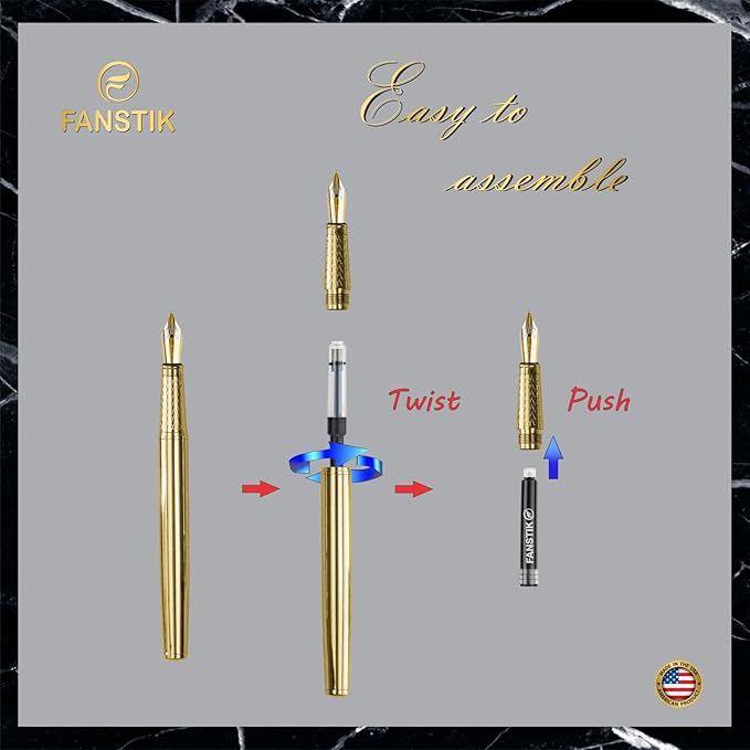 Gold Luxury fountain pen (Made In USA) fancy gift set for women, Real 24K Gold Plating, Professional executive pen gift set for men (Lux fountain Gld)