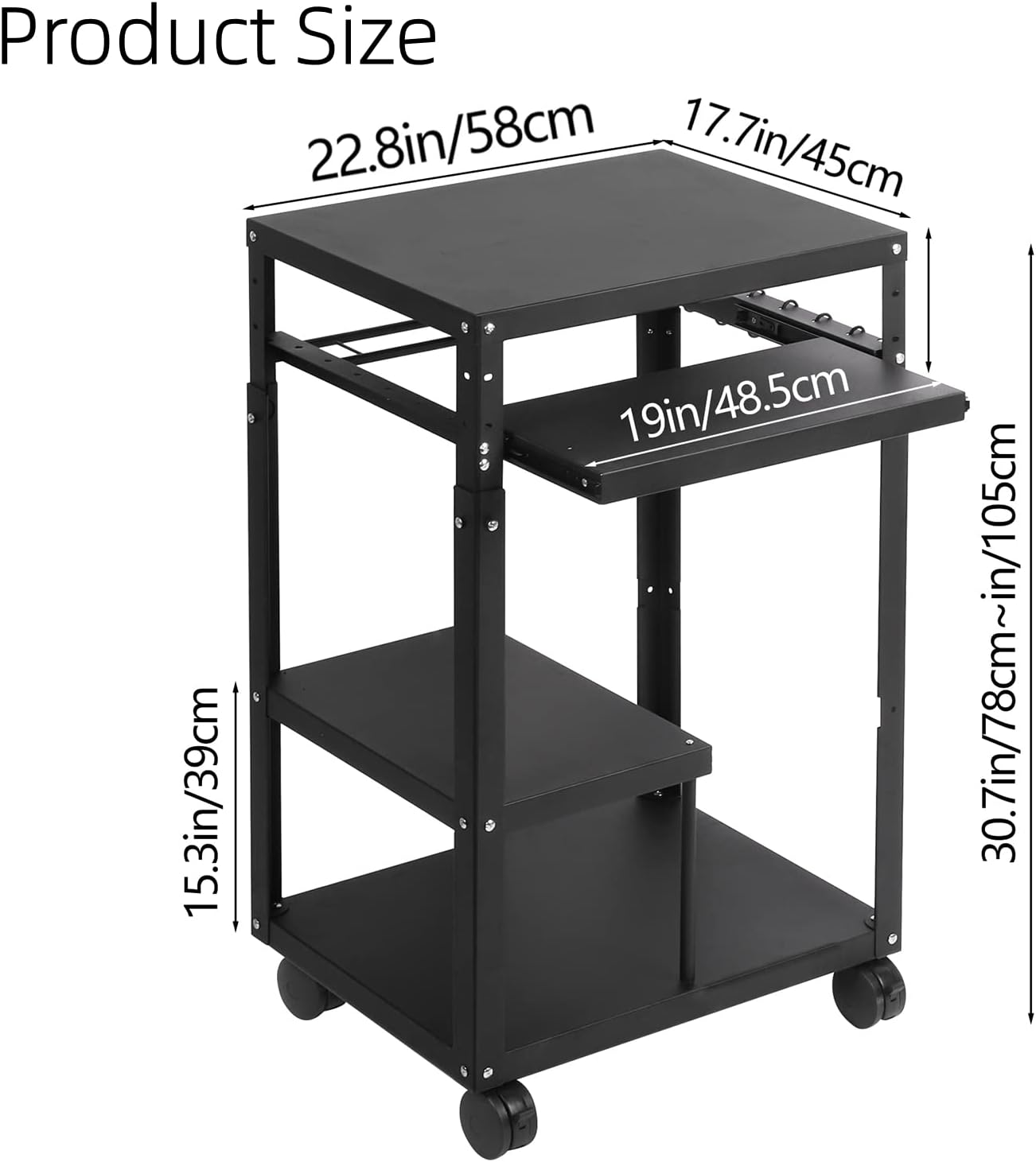 tonchean AV Presentation Cart with Keyboard Tray, Heavy Duty Mobile Workstation Presentation Cart for Video Projector, Laptop Computer, Media Cart for School Classroom Office（Black）