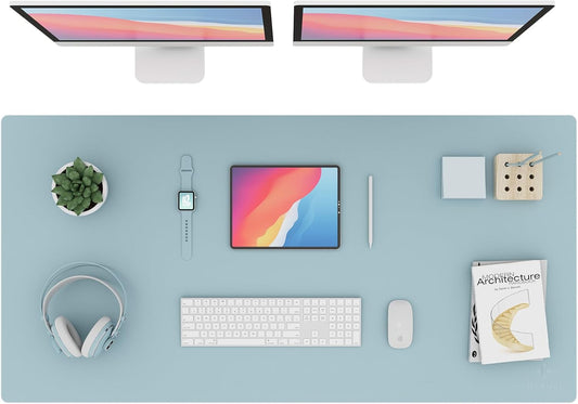 K KNODEL Large Office Leather Desk Mat, Mouse and Keyboard Pad, Computer and Laptop Mat, Desktop Protector and Cover, Writing Pad and Blotter (47.2"x23.6", Light Blue)