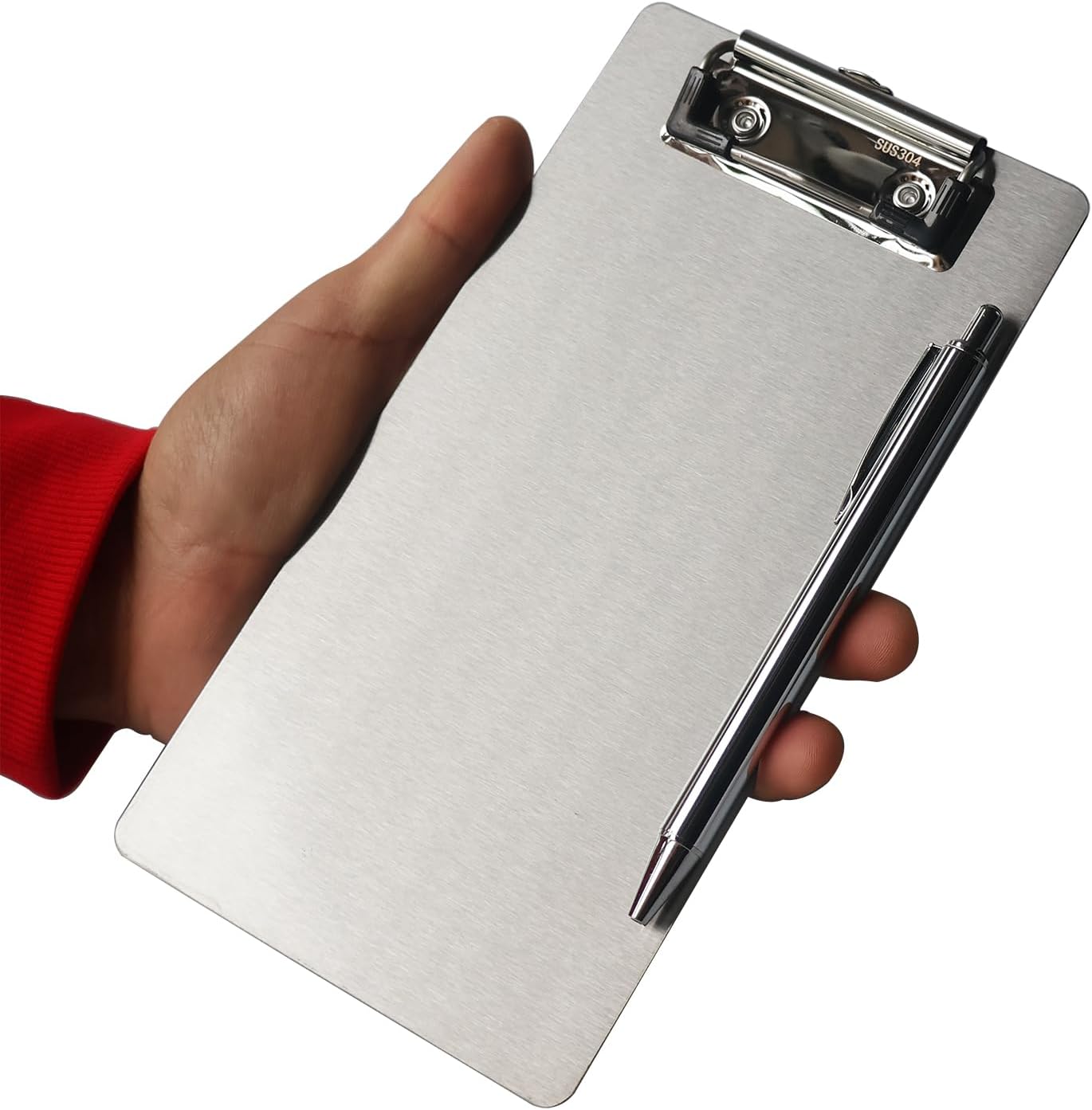 Stainless Steel Magnetic Clipboard with Pen - Multiple Sizes, Magnetic Design, Essential for Office and Home (4.3 x 8.5 Inches)