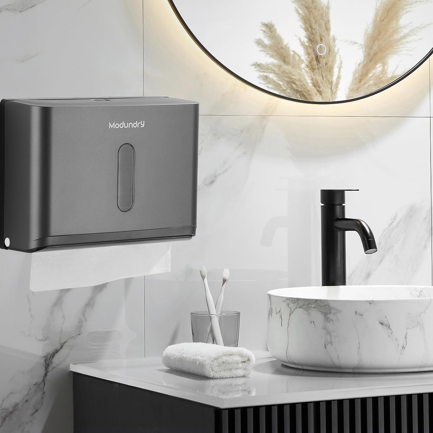 Paper Towel Dispensers Wall Mount: Adhesive Paper Towel Holder for Z Fold, No Drilling Install, Compact Hand Towel Dispenser for Home Bathroom, Restroom, Office, Grey