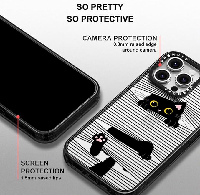 MOSNOVO Case for iPhone 16 Pro Max, [10ft 4X Military-Grade Drop Protection] Durable & Shockproof Phone Case Cover Design for iPhone 16 Pro Max - Hidden Black Cat - Clear Black