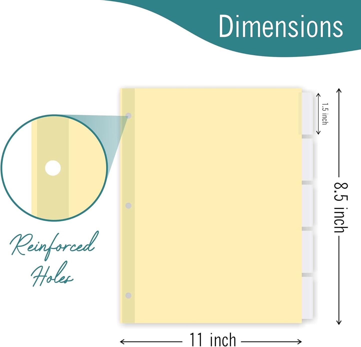 5-Tab Binder Dividers for 3 Ring Binder, Insertable Clear Big Tabs, Letter Size Paper Divider, 8.5 x 11 inch, 6 Sets (30 Dividers Total)