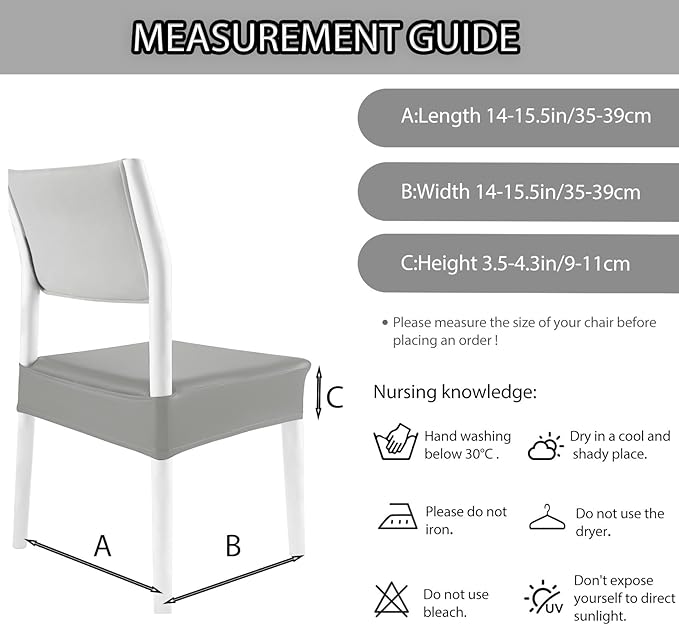 CWK Waterproof PU Leather Dining Chair Covers Set of 1-Stretchable Chair Seat Slipcovers, Removable & Washable Protector for Dining Room,Home,Office,Wedding,Rear Covers (PU-Silver)